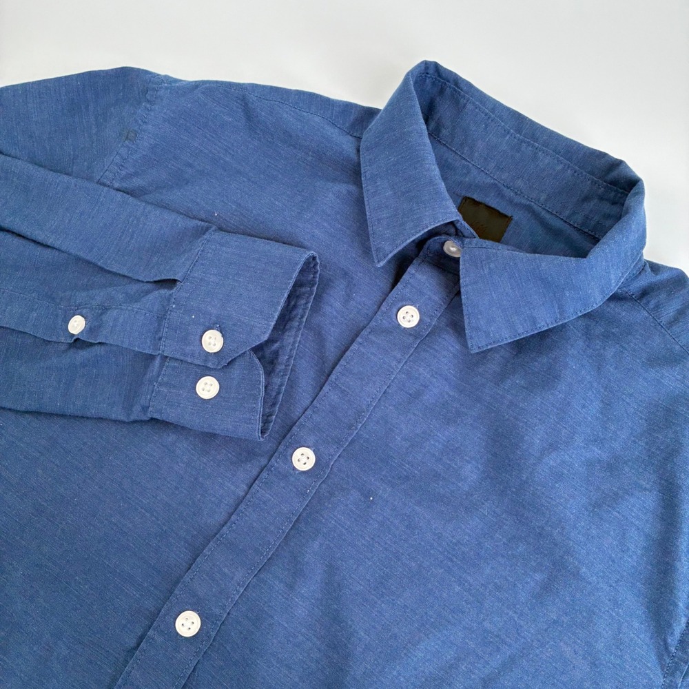 HM Mens Slim Fit Easy Iron Long Sleeve Button Down Shirt Blue Medium 0781758 1